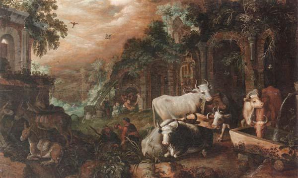 Roelant Savery Herders resting and watering their animals by a set of ruins